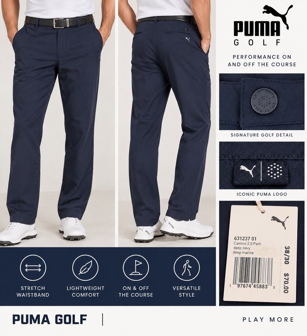 PUMA Golf Camino 2.0 Pants Men’s 38/30 Deep Navy Stretch Waistband UPF 50 NWT